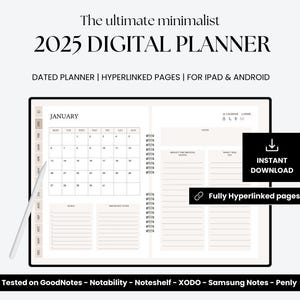 2025 Digital Planner, Minimalist Digital Planner, Goodnotes Planner iPad & Android, Dated and Undated, Notability Templates, Digital Journal