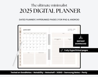 2025 Digital Planner, Minimalist Digital Planner, Goodnotes Planner iPad & Android, Dated and Undated, Notability Templates, Digital Journal