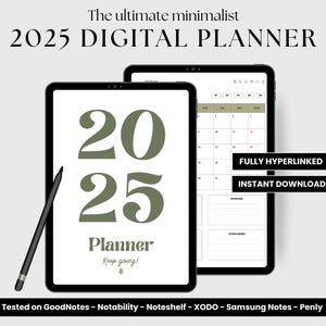 Digital Planner 2025 for Goodnotes, Minimalist Digital Planner, iPad Planner, Digital Journal, Dated and Undated, Notability template PDF,