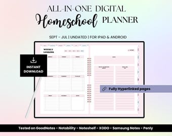 Undated Homeschool Planner 2025-2026 for Goodnotes, Homeschooling Schedule, Lesson Plan template, iPad Digital Planner for Students,