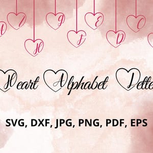 Alfabeto elegante en forma de corazón, monograma dividido, letras de guión para proyectos de diseño y artesanía svg, jpg, png, dxf, gráfico de letras,