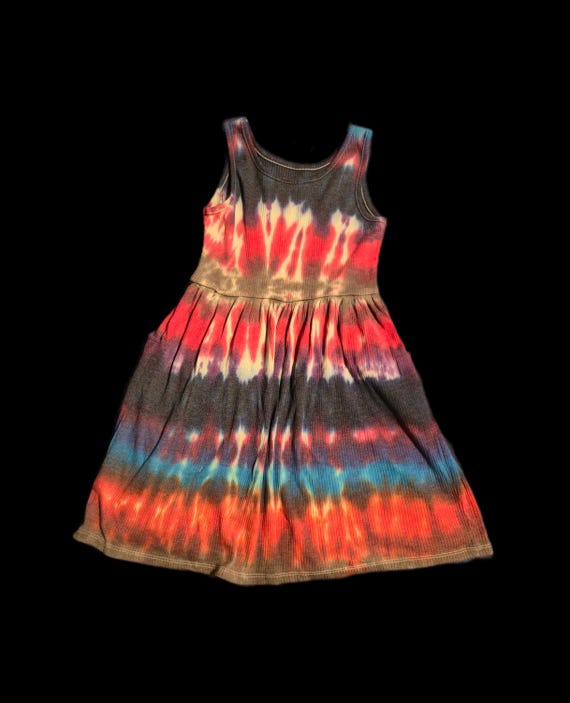 Purple and blue tie dye girls dress with pockets