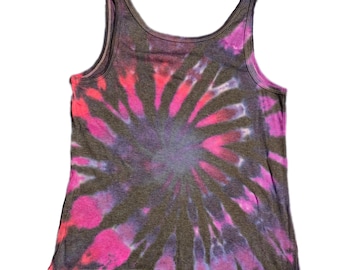 Canotta da donna con effetto tie-dye a spirale rosa, viola e nero