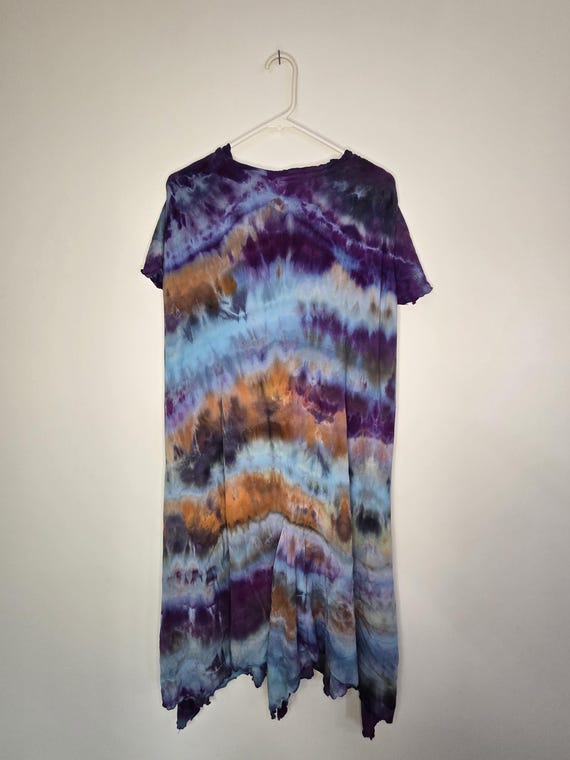 blue and purple tie dye cotton V neck dress blue and purple tie dye cotton V neck dress