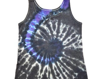 Canotta da donna con effetto tie-dye a vortice nero e viola