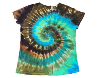 Green and blue swirl tie dye womens V neck shirt