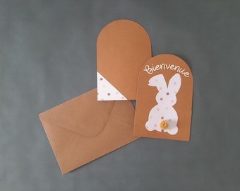 carte , carte naissance, carte bienvenue, carte bonheur, carte lapin, carte pompon