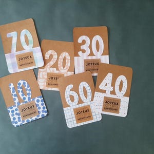 Cartes, Carte anniversaire, Carte chiffre, carte bi-couleur, carte tendance