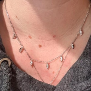 Marquise Cut Moissanite Charm Necklace, 18k Gold Plated Crystal Charm Necklace, Dainty Crystal Charm Necklace, S925 Stacking Chain Necklace