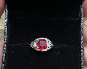 Vintage Red Ruby Engagement Ring, Vivid Red Ruby Victorian Ring, 925 Silver Rings, Handmade Ring for her