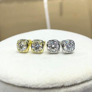 Brilliant Cut Moissanite Stud Earrings, 18k Gold Plated  Studs, Moissanite Stud Earrings, Square shape Diamond Earrings, Handmade Earrings