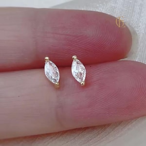 Marquise Cut Moissanite Stud Earrings, 18k Gold Plated Studs, Moissanite Stud Earrings, Marquise Diamond Wedding Earrings, Handmade Earrings