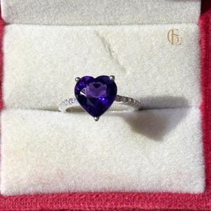 Amethyst Love Heart Shaped Ring, Sterling Silver Promise Ring, February Birthstone Jewelry, Heart Solitaire Ring, Handmade Heart Ring