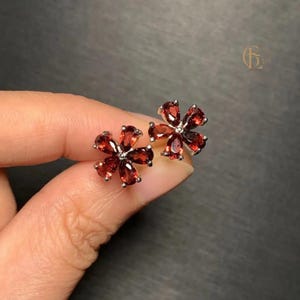 Garnet Flower Stud Earrings, Amethyst Floral Studs, Citrine Stud Earrings, Wedding Earring, Birthstone Handmade Earrings, Dainty Flower Stud