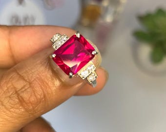 Bague de fiançailles rubis art déco, bague rubis vintage, bague cinq pierres, bague pierre de naissance juillet, bijoux pierre de naissance personnalisés pour elle