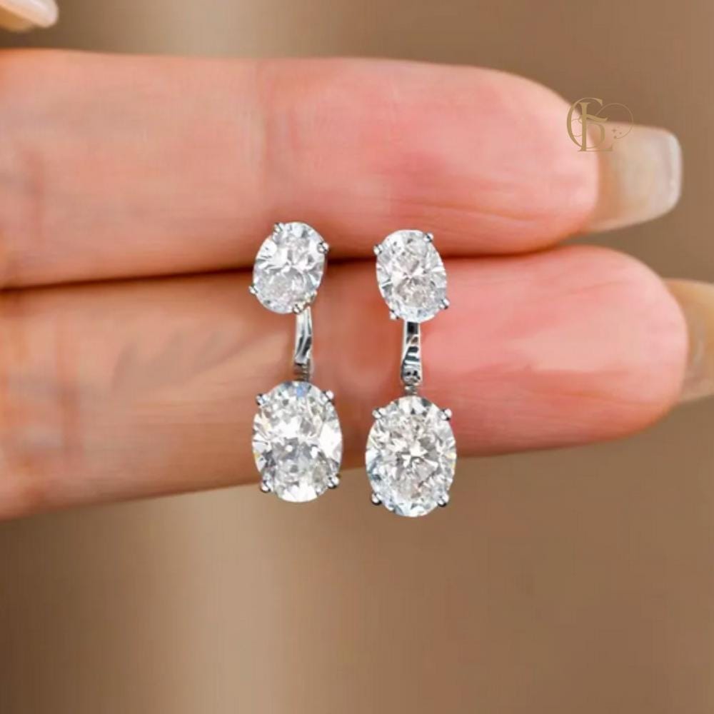 Oval Cut CZ Ear Jacket Earrings, 18k gold plated Oval Ear Jacket,…