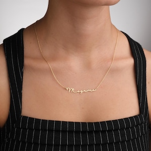 14K Solid Gold Name Necklace, Personalized Jewelry, Cursive Name Plate, Custom Name Necklace, Real Gold Jewelry, Christmas Gifts For Mother