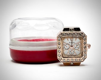 Anillo de reloj de plata con diamantes de imitación - Esfera numérica, se adapta hasta la talla 8