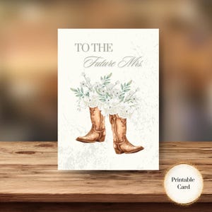 Cartão de noiva ocidental | Cartão de chá de panela floral | Cartão para noiva | Cartão de noiva com bota de cowgirl e flores