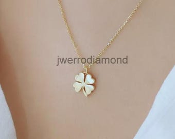 Gold Four Leaf Clover Necklace, Dainty Lucky Charm Jewelry, Minimalist Pendant Gift For Her, Good Luck Pendant Without Chain, Special Gift