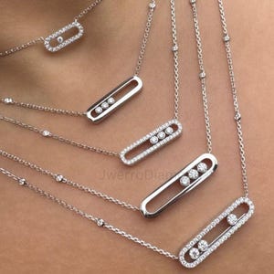 Maravilloso collar de diamantes móviles para ella, collar de boda de 3 mm de corte redondo cultivado en laboratorio, collar con engaste pavé perfecto en oro blanco macizo de 14 quilates.