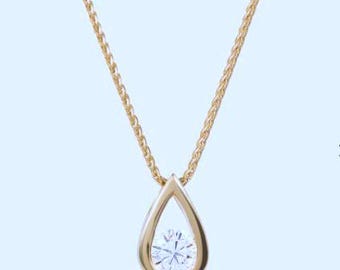 5 MM Round Cut Moissanite Diamond Pendant, Tension Set Solitaire Pendant, 18K Yellow Gold Everyday Wear Pendant, Only Pendant Without Chain