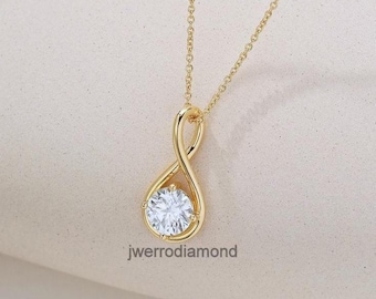 Infinity Illusion Shape Engagement Pendant, 4MM Round Cut Diamond Only Pendant, 14K Gold Without Chain Pendant For Bride, Daily Wear Pendant
