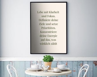 Minimalist motivational poster – Clarity & Focus | Mindfulness wall art | Inspirational quote for home office and living room