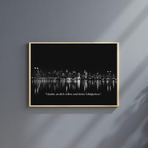 New York City skyline picture with inspirational quote – motivational poster for office & living room, urban wall decor, gift idea