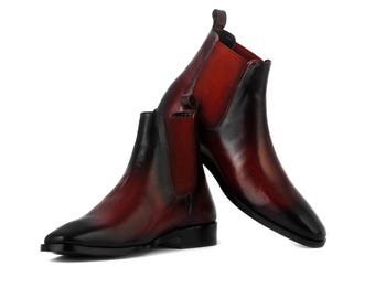 Men's Elegant New  Handmade Leather Chelsea Boots  Red And Black Chelsea shoes Gift For him.
