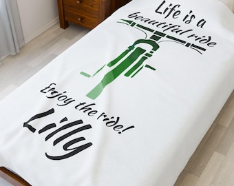 Personalized Bike Blanket: Cycling Gift for Biker, Custom Name Gift Bike Lover Gift Biker Gift Blanket Cycling Plush Blanket for Cyclist