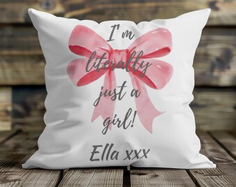 Pink Bow Pillow: Spun Polyester Square Accent Pillow, Girls Gift, Pink Bow Gift Ideas, Pink Bedding, Pink Bow Decor, Gifts for Girls