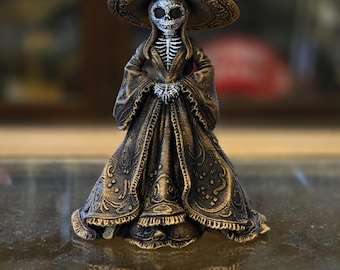 Hand Painted La Catrina Statue, 3D Printed Day of the Dead Decor