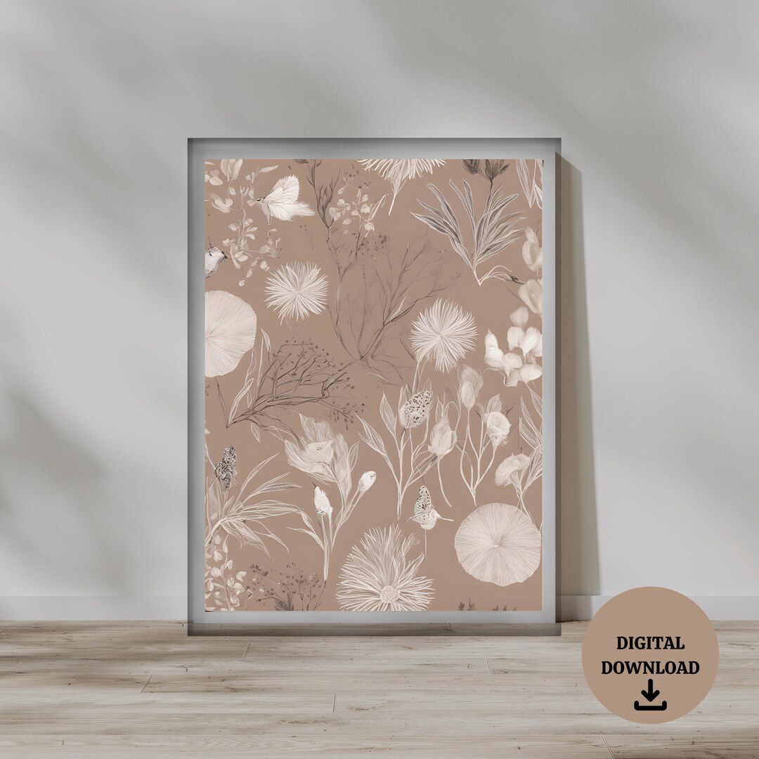 Soft Neutral Beige Floral Prints Wall Art, Abstract Botanical Wall Art ...