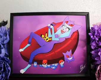 Kat in Gengar Onesie Art Print, Wall Decor