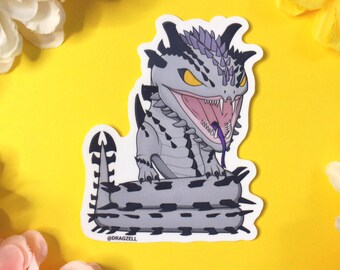 Chibi Silver Snake Laminated Vinyl Sticker, Inspired by Monster Hunter's Dalamadur