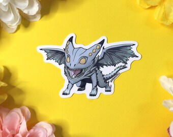 Chibi Blue Dragon Laminated Vinyl Sticker, Inspired by Monster Hunter's Xeno'Jiiva