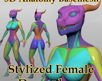 Female Dragonborn Anatomy Basemesh: 3D Character Model (ZBrush, Maya, Blender, Sculpting, Rigging, Printing)