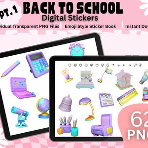 Digitale stickers voor GoodNotes | Leuke esthetische png-stickers | Afdrukbare plannerstickers, plakboek, iPad digitale planning, terug naar school
