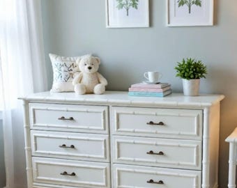 SOLD | Dixie Aloha Faux Bamboo Dresser: 6-Drawer Coastal Hollywood Regency Style