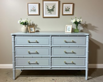 Henry Link Bali Hai Faux Bamboo 6-Drawer Dresser: Hollywood Regency Palm Beach Style