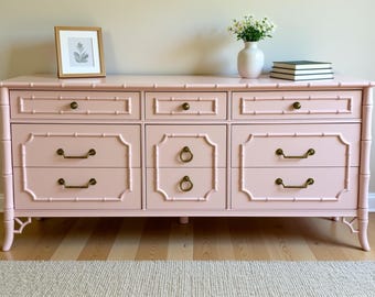 SOLD | Dixie Faux Bamboo 9-Drawer Dresser: Hollywood Regency Palm Beach Style