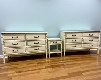 SOLD | Two Henry Link Bamboo 6-Drawer Dressers and Nightstand: Hollywood Regency Palm Beach Style