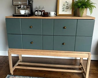 SOLD | Mid-Century Modern Green Dresser | Natural Wood Credenza
