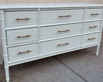 Vintage Henry Link Faux Bamboo Dresser: 9-Drawer Palm Beach Regency Style