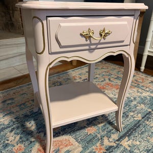 SOLD | French Provincial  Nightstand | Henry Link | Custom Gray & Gold Refinish | Cottagecore Bedroom Storage