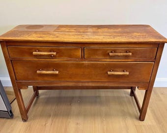 SOLD | Cushman Colonial Table | Natural Wood Credenza | Sideboard