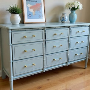 Faux Bamboo 9-Drawer Dresser: Hollywood Regency Palm Beach Style