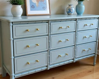 Faux Bamboo 9-Drawer Dresser: Hollywood Regency Palm Beach Style