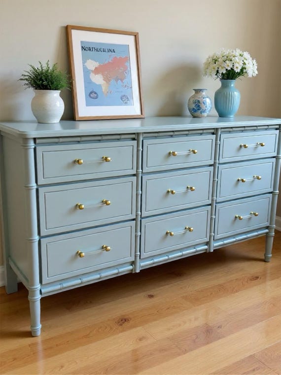 Faux Bamboo 9-drawer Dresser: Hollywood Regency Palm Beach Style - Etsy